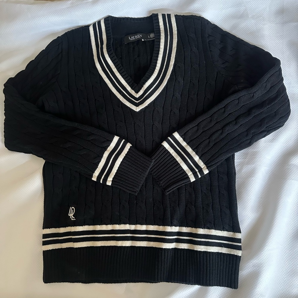 NWT Ralph Lauren Cotton  Black & White Cotton Sweater Size Large